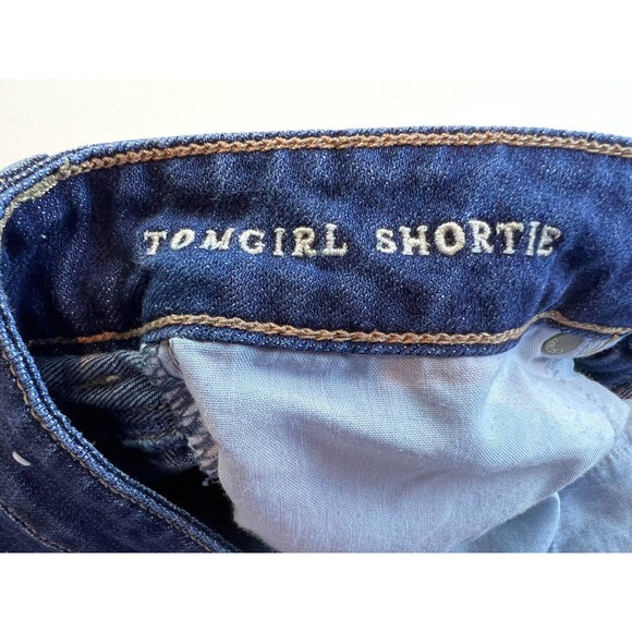 American Eagle Tomgirl Shortie Denim Shorts Women 4 Medium Wash Distressed Casua - Picture 7 of 10